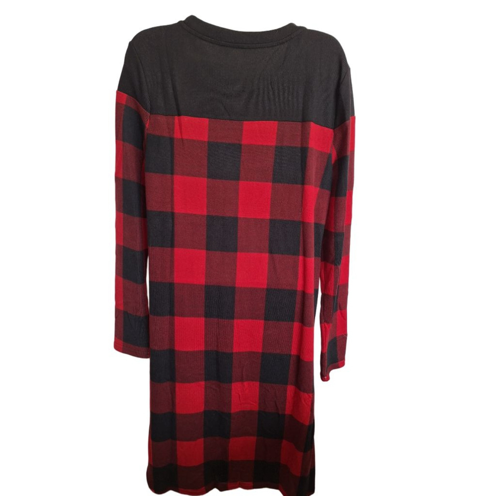 Long Sleeve Dress L Red Black Plaid cabincore dark academia super soft - Picture 2 of 4